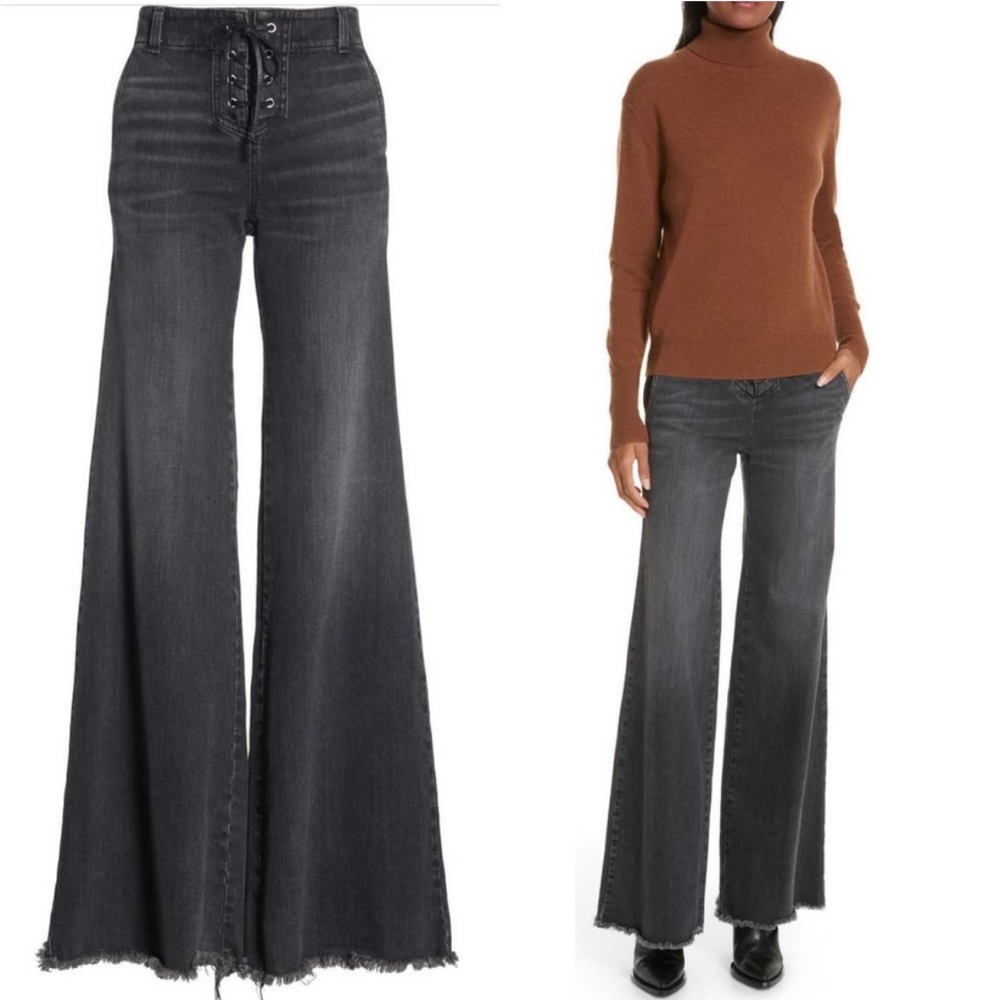 Nili Lotan Wade Lace Up Wide Leg Jeans in Washed Black Size 25